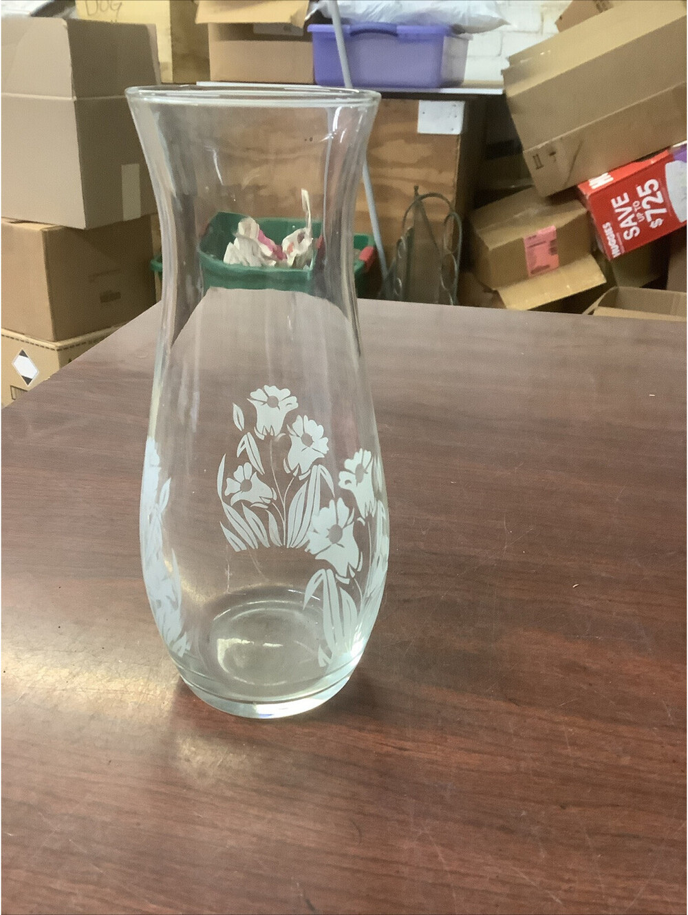 Cameo Glass Vase Frosted Flowers Made in Pasabahce, Turkey 7" Tall